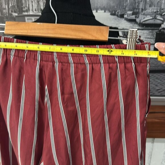 Express Women Pants Wide Leg Burgundy Red White Black Strip Small Stretch Waist - Picture 6 of 8